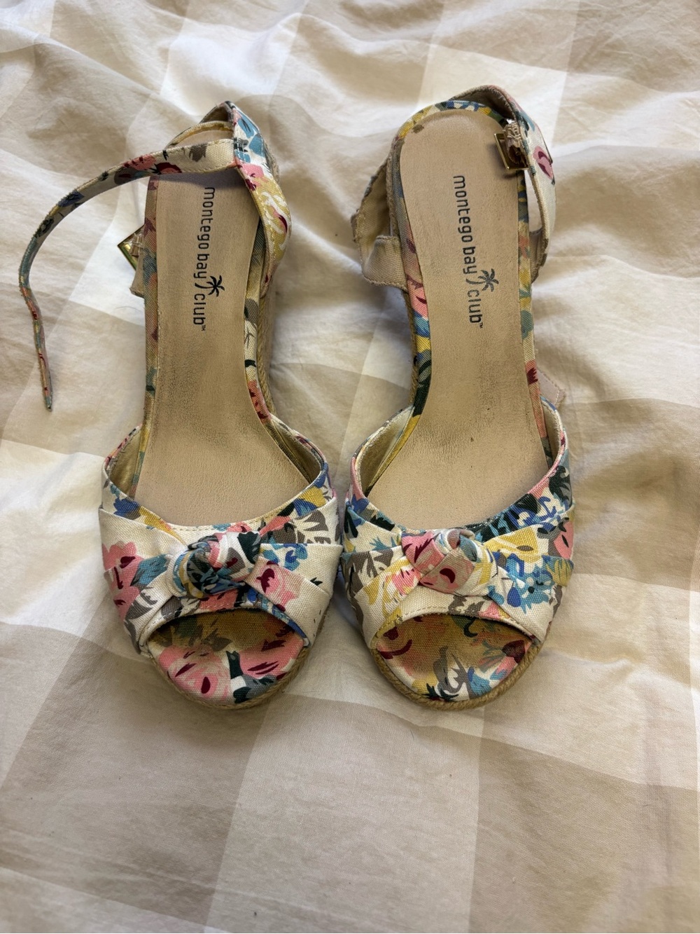 Montego Bay Club Floral Open-Toe Ankle Strap Heels in White Multi